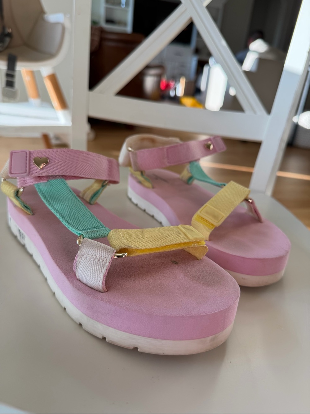 Stoney Clover Lane Pastel Pink Platform Sandals with Mint and Yellow Straps